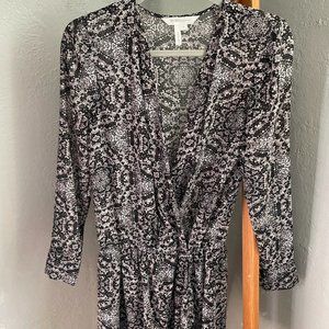 BCBG Black Gray V Neck Romper Dress Sheer